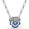Стерлингового серебра 925 пробы, синие анютины глазки, кулон с цветком, ожерелье, цепочка для женщин и мужчин, стильные ожерелья, подарочные ювелирные изделия 390770C01-508023643