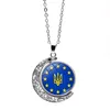 Ukraine Flag Necklaces for Men Women Moon Glass Ukrainian Symbol 360 Degrees Rotated Metal Flag Chains Necklace Fashion Jewelry Party Favor CPA4338 0323