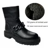 Stövlar Kvinnors ankelplattform Western Black Retro Metal Decoration Autumn Fashion Outsole Storlek 35-43 BOOTS