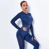 Set da yoga senza cuciture scava fuori Completi sportivi da donna Nero Due pezzi Crop Top Reggiseno Leggings Allenamento Tuta da palestra Fitness Set sportivi 220513