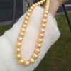 Chains 11-12mm Natural Real Round South Sea Golden Pearl Necklace 18inchChains