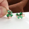 Hoop & Huggie Luxury Crystal Water Drop Stone Earrings Green Zircon Flower Fashion Gold Color Wedding For Women JewelryHoop