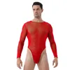 Trajes de roupa de gato masculino lingerie transparente malha bodysutuit de alta corte de corte