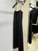 Casual Dresses Spring And Summer Minimalist Textured Inner Elastic Band Lined Sexy Black Suspender DressCasual