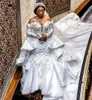 Роскошные рюшанные русалки свадебные платья с съемным поездом Tulle кружева цветы хрустальные бисером алмазные сексуальные пользовательские сделанные BES121
