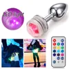 LED Shining Light Anal sexy Toys for Girl Women Ass Smooth Butt Plug Tail Metal Prostate Goods Remote Brightness Control BDSM