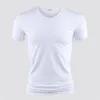 T-shirt pour hommes, couleur Pure, col en V, hauts à manches courtes, collants noirs, Fitness, vêtements masculins, 220607