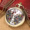 Old Fashion Watch Bronze Golden Hollow Out Butterfly Design Men Women Quartz Analog Pocket Watches Necklace Pendant Chain Clock Gift