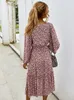 Casual Dresses Women Long Dress Spring Sleeve Chiffon Robe Elegant Ladies Flower Square Collar Party 2022 Black Clothes For Woman