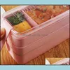 Andere Babyfütterung Weizenstängel Separate Lunchbox Student Seal Up Leak Proof Drei Schichten Tragbare Boxen Enthält Gabel Sp Mxhome Dhgtp