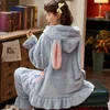 Women's Pyjama Hooded Cartoon Thicker Nightgown Plush Coral Fleece Nightwear Plus Size Autumn And Winter Home Clothing Pijama L220803