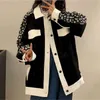 Kvinnorjackor Kvinnor Korean Hong Kong Style Contrast Color Jacket Autumn Collar College Versatile Work Clothes Printed Pocket Top