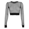 Camiseta feminina Sexy Black Hollow Out Mesh feminino Skinny Crop Top 2022 Fashion Summer Tops básicos para mulheres camisa de pesca