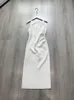 Vestidos casuais mulheres moda moda sem mangas e temperamento elegante e elegante fit bodycon dividido vestido longo