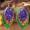 Lustre pendente em camadas ouro roxo verde glitter marquise brincos para mulheres carnaval carnaval jóias presentes por atacado