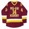 الرئيس التنفيذي 3740 Bel-Air Academy 14 Will Smith Movie Hockey Hockey Jersey 100 ٪ Mens Mens Hockey Hockey Red Jerseys