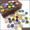 Arts And Crafts Arts Gifts Home Garden 11X15Mm Gold Bunding Edge Square Natural Crystal Jade Stone Charms Green Blue Quart Dhdfs