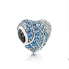 925 Sterling Silver Classic Beads Blue Ocean Heart Series Charm Fit Pandora Armband of Ketting Hangers Lady Gift