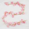 70" / 1.8M Artificial Cherry Blossom Hanging Vine Silk Flowers Garland Fake Plants Leaf For Home Wedding Decor 100pcs/lot