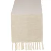 Farmhouse Style Cotton Linen Table Runner with Handmade Fringed 72 Inches Long for Dining Room Dresser Decor