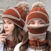 Beanie/Skull Caps Set 3 Hats Women Winter Knitted Velvet Thick Bib Mask Ear Protector Skullies Beanie Hat Riding Female Warm Wool Cap Delm22