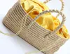 Shopping Bags Summer Straw Woven Handbags for Women Hollow Basket Bags Fashion Drawstring Tote Shopper Tote Ladies Quality Top Handle Bags 220412