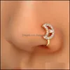 Body Arts Zirkoon clip op neusring Diamant koper Non Piercing Jewelry Heart Moon Star Clips voor vrouwen en meisjes topscissors dhkks