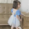 15918 niños niñas verano vestido casual niños manga corta encaje patchwork falda sin espalda Bowknot princesa vestido