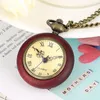 Pocket Watches Roman Numerals Mini Retro Necklace Clock Yellow Dial Red Wood Quartz Watch Fob Chain Pendant Unisex GiftsPocket