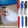 4 IN1 Ballpoint penna pieghevole Porta del telefono cellulare/ Luce LED/ Touch Capacitive Touch Screen Penna Strumento di scrittura Strumento Office fornitura Office