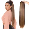 Human Hair Ponytail Extensions,Golden Brown Mix Bleach Blonde Clip in Ponytails Hair- Extension,Drawstring Straight Highlight Ponytails Real Pony Tail Hairpieces