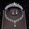 Earrings & Necklace Korean Crystal Bridal Jewelry Sets For Women Bride Tiaras Crown Wedding SetsEarrings