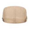 Spring Summer Men Women Casual Beret Hat Solid Color Polyester Flat Net Cap Newsboy Gatsby Hat Adjustable Breathable Mesh Caps