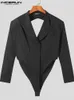 Men Blazer Bodysuits Solid Lapel Long Sleeve Streetwear Hollow Out Backless Suits Sexy Casual Men Clothing INCERUN S-5XL 7 220801