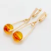 Dangle Chandelier حصري 585 Rose Gold Long Strand Synthesis Amber أقراط النساء مزاج الأزياء زفاف فريدة من نوعها المجوهرات