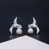Dangle & Chandelier 100% S925 Silver Fashion Simple Hummingbird Pearl Earrings Female Japan Cute Small Fresh Animal Stud EarringsDangle
