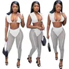 Sexiga 2 datorer Bikini Set Womens Beach Mesh Sheer Pants Up badkläder Crop Top Outfits Women kläder