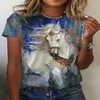 Dierlijke paardenprint T-shirt Tops dames ronde nek korte mouwen retro kleding casual stedelijke top