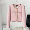 Runway Small Fragrance French Womens Cloth Luxury Chic Tweed Woolen Coat Oneck Sweet Jacket Top Casaco Outwear 220817