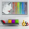 Cartaz do retrato da menina abstrata imprime a pintura de lona com pintura a óleo da arte da parede do arco-íris pôsteres Imagens de parede para a sala de estar