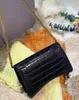 2022-Fashion womens bags high-end shoulder bag crocodile pattern design metal link shoulder strap high quality purse