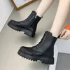 Nieuw zwart platform Combat Ankle Boots For Women Lace Up Buckle Riem vrouw schoenen Winter Biker Boots For Women Y220817