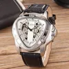 Relógios de punho Hip Hop Watch Mechanical for Men Unique Triangular Skeleton Dial Dial Design Black Leather Strap Trend Presentes Relógio 2022 M141WristWat