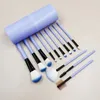 Solid Colors 12pcs Brushes Portable Makeup Brush Round Pen Holder Cosmetic Tool PU Leather Cup Container