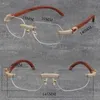 2022 Nieuwe metalen randloze hout 8 kleur frames eyewear micro-verharde diamant set glazen mannen vrouwen met c decoratie rotsen draad 18 k goud verwijderbare frame unisex brillen