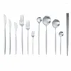 Set di posate 1Pc Argento Set di posate in acciaio inossidabile Coltello Forchetta Cucchiaio Cucchiaino Cena Cucina Viaggi Stoviglie DropFlatware