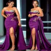 2022 Plus Size Arabic Aso Ebi Mermaid Sexy Purple Prom Dresses Lace Pärled Crysyals Evening Formal Party Second Reception Birthday Engagement Gowns Dress ZJ755