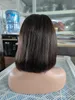 Krótki bob z grzywką Virgin Hair Peruka prosta czarna krojona ludzkie włosy Pełne koronkowe peruki dla czarnych kobiet 130% 150% 200% 8 10 12 cali jakość Bella Hair Trend Sale