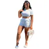 Gros femmes survêtements été tenues solides à manches courtes dos nu bandage crop top shorts pull deux pièces ensemble costumes de sport décontractés 7433