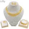 Liffly New Dubai Gold smyckesuppsättningar för kvinnor indiska smycken afrikansk bröllop brud gåva halsband armband örhängen set grossist 201222